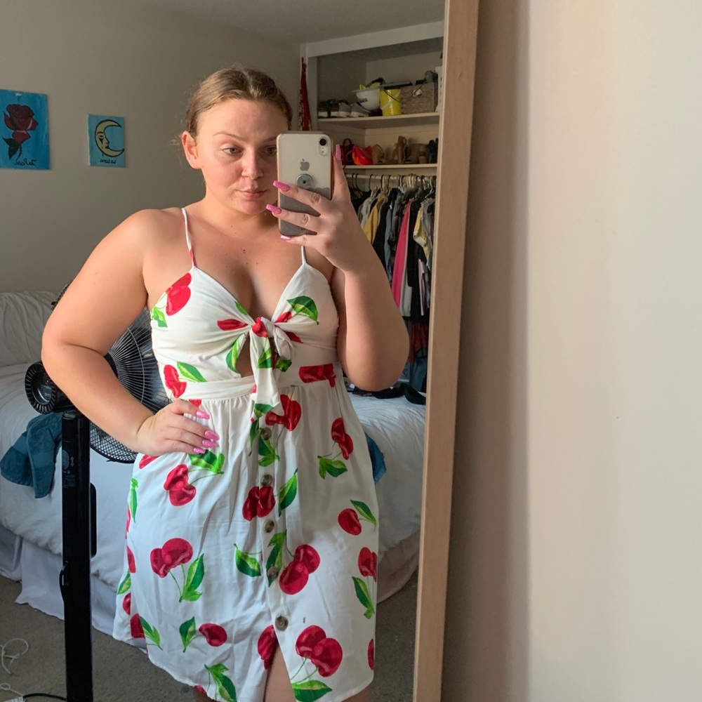 White dress with cherries!